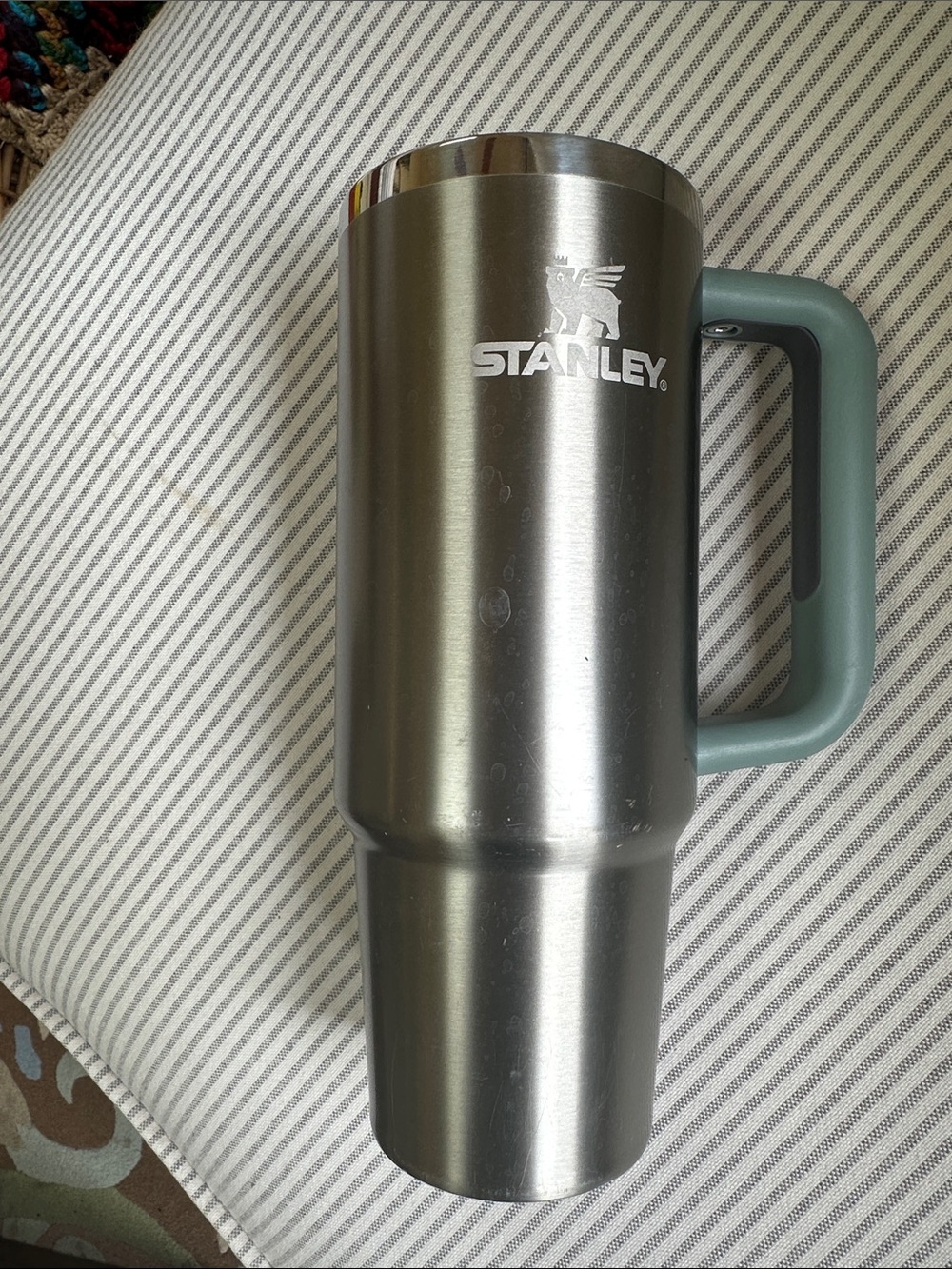 Stanley Stainless Tumbler with light sage Green Handle - no lid
